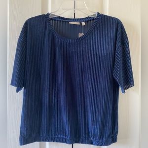 Dantelle Velvet Ribbed Blouse - Navy Blue